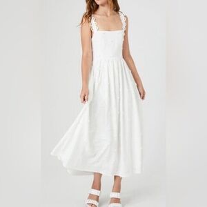 Daisy 3D flower appliqué open back bow tie midi dress nwot